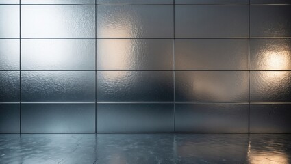 Poster - Modern silver plate wall with reflective texture and sleek finish, ideal for contemporary interior design and artistic backgrounds.