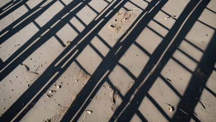 Aufkleber - Intricate shadow patterns created by lines on a sandy surface highlighting textures and shapes under natural lighting conditions.