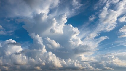 Aufkleber - Dramatic cloud formations in a vibrant blue sky creating a serene and atmospheric landscape ideal for nature and weather themes.