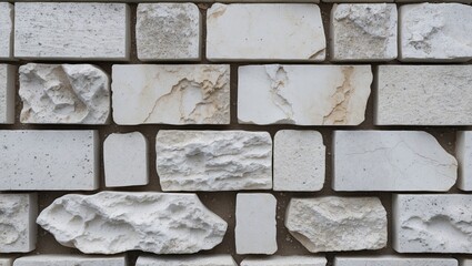 Poster - Textured white stone block wall ideal for outdoor flooring or decorative purposes with natural pattern variations and subtle color tones.