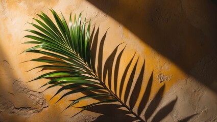 Aufkleber - Palm Leaf Shadow Casting On Warm Earthy Background For Nature Inspired Design