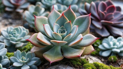 Aufkleber - Vibrant Succulent Plants with Vivid Colors and Blank Space for Text Placement