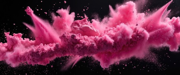 Poster - Dynamic pink powder explosion on a dark background capturing the vibrant movement and energy of abstract color dispersion.