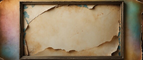 Poster - Vintage antique frame with blank textured photo paper background featuring stains and scratches for art and design projects.