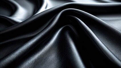Poster - Elegant close-up of smooth black fabric highlighting its reflective texture and subtle lighting for a sophisticated and sleek appearance.