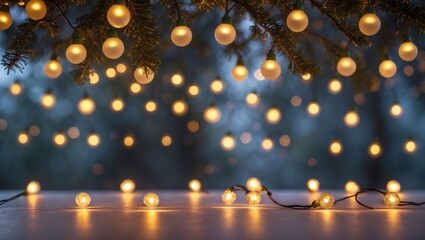 Poster - Bokeh Background with Decorative Lights and Empty Space for Text Ideal for Holiday or Event Promotions