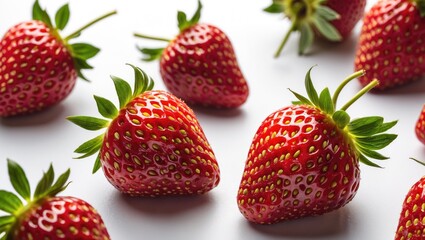 Aufkleber - Fresh and Juicy Strawberries on White Background with Space for Text Perfect for Food Advertising or Healthy Recipe Promotions