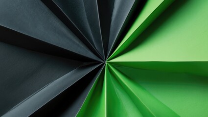 Poster - Geometric origami background featuring dark black and vibrant green folds creating a striking visual contrast and texture design.