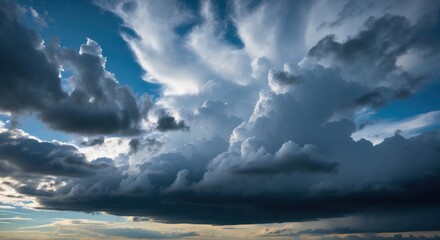 Poster - Dramatic sky filled with dark rain clouds showcasing atmospheric weather patterns and depth of field against a vibrant blue backdrop.