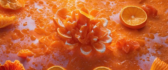 Poster - Vibrant orange floral texture created with citrus fruits for graphic design backgrounds and creative projects