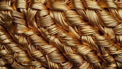 Aufkleber - Textured close-up of luxurious shiny golden wicker mats creating an elegant and vibrant background with intricate patterns of gold hues.