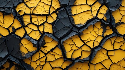 Aufkleber - Cracked abstract background texture in yellow and black showcasing intricate patterns and weathered detail for creative design projects.