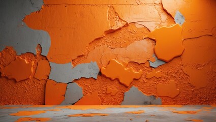 Poster - Abstract textured concrete wall with orange and gray paint patches creating a vibrant, artistic background for design projects.