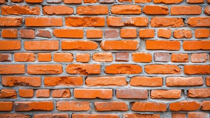 Poster - Textured orange brick wall with varied shades creating a rustic and warm masonry backdrop for design and construction projects.