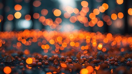 Poster - vibrant orange bokeh lights creating a dreamy abstract background with blurred textures and a soft g