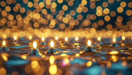 Aufkleber - Glowing warm bokeh lights with illuminated candles creating a festive atmosphere for Christmas and New Year celebrations.