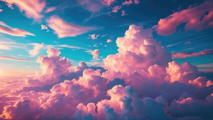 Aufkleber - Vibrant sunset sky with fluffy pink and purple clouds creating a serene and dreamy atmospheric background. Ideal for relaxation themes.