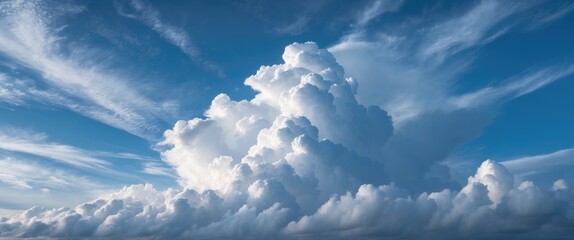 Aufkleber - Impressive billowing clouds against a clear blue sky creating a serene and tranquil atmosphere in nature's beautiful backdrop.
