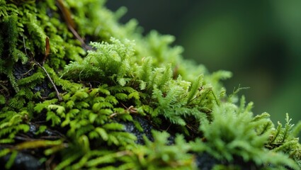 Aufkleber - Lush Green Moss Growing Over Tree Bark In Natural Habitat With Selective Focus On Nature's Beauty And Textures