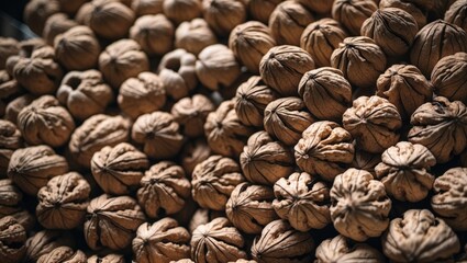 Poster - Natural walnuts in their shells arranged in a dense market display, showcasing the rich texture and traditional appeal of Ceviz in Istanbul.