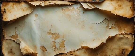 Poster - Aged vintage paper texture with frayed edges and creases, perfect for creating rustic designs or historical-themed projects.