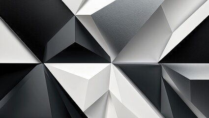Poster - Abstract geometric pattern of black, white, and gray triangles creating a 3D effect with gradients and shadows for a modern textured background.
