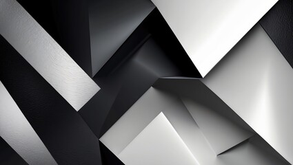 Poster - Abstract geometric pattern featuring black, white, and gray triangular shapes with a textured 3D effect and subtle matte gradients.