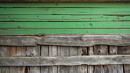 Poster - Textured old wooden wall with a vibrant green paint showcasing rustic charm and weathered wood for a timeless aesthetic.