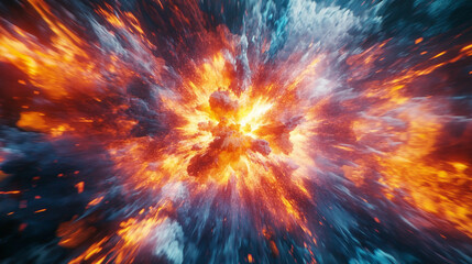 Poster - Abstract fiery explosion digital art vibrant colors intense energy dynamic motion powerful fiery burst