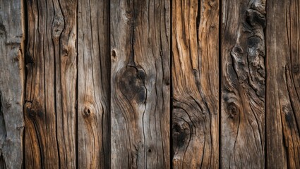 Poster - Weathered wooden planks with intricate textures and rich color variations ideal for backgrounds and rustic design projects.