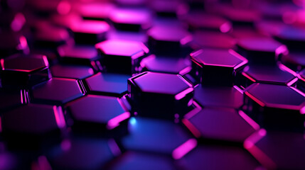 Poster - Abstract purple hexagon pattern digital background design illustration 3d pink neon dark shiny style