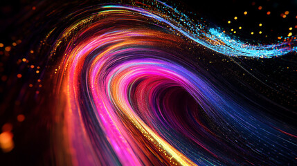 Poster - Abstract colorful swirling light trails dynamic energy background art red pink blue gold wave curve