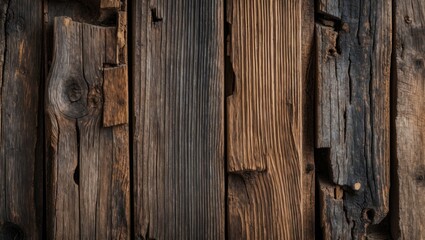 Poster - Weathered wood texture with varied tones and grain patterns suitable for rustic backgrounds and design projects.