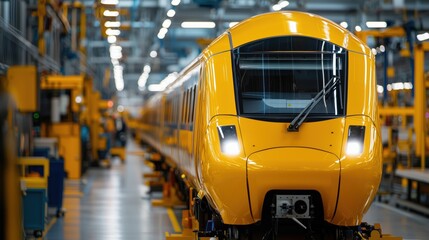 Poster - Modern High-Speed Train in Industrial Setting Showcasing Innovative Design and Technology for Future Transportation Solutions