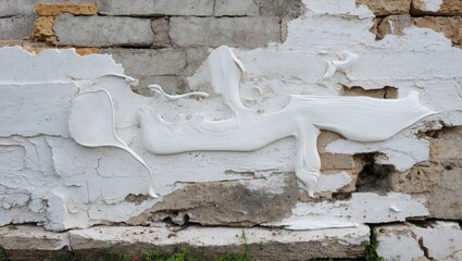 Poster - Peeling white paint on a textured cement wall showcasing age and deterioration in an urban or rustic setting