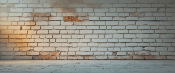 Poster - White brick wall background with rustic texture and subtle warm lighting ideal for photography or design projects
