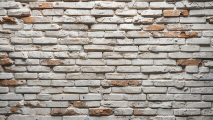 Poster - Textured white brick wall with weathered appearance and subtle orange accents ideal for background or design projects.