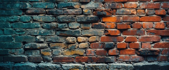 Poster - Textured weathered brick and stone wall with grunge effect ideal for background or design projects in urban themes and historical contexts