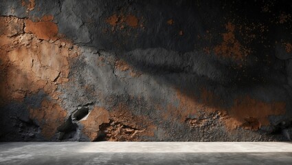 Poster - Abstract textured cement wall with shades of black and brown and a soft white gradient ideal for modern design backgrounds.