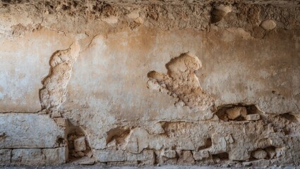 Poster - Textured old wall with peeling plaster and rough surfaces suitable for backgrounds or design projects. Natural weathered architectural detail.