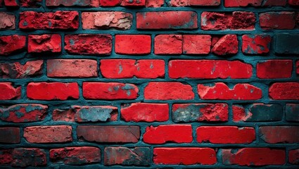 Poster - Textured vintage red brick wall background with worn surfaces and rich colors ideal for artistic or design applications.