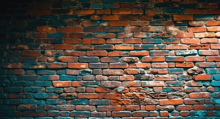Poster - Rustic vintage brick wall texture with weathered colors for architectural and design backgrounds.