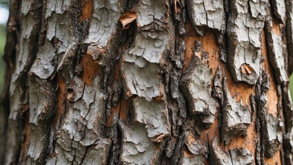 Poster - Detailed texture of aged tree bark showcasing intricate patterns and natural colors ideal for backgrounds and nature-themed projects.