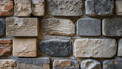 Poster - Weathered Stone Wall Texture with Diverse Rock Blocks, Perfect for Backgrounds and Architectural Mockups, Retro Aesthetic Design Element