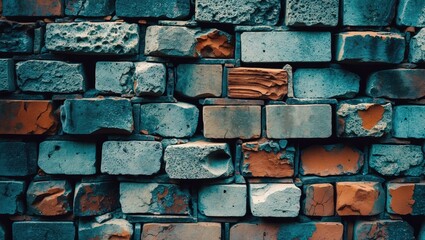 Poster - Textured background of weathered stone brick wall showcasing various colors and patterns ideal for architectural or design projects.