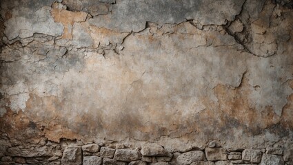 Poster - rustic grunge wall texture background with cracked plaster and stones ideal for text or image overla
