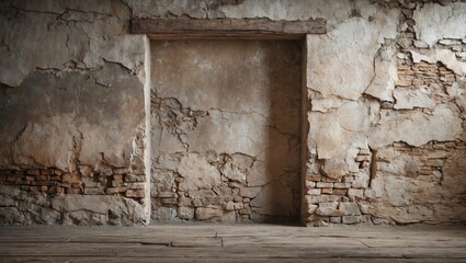 Poster - Rustic weathered wall texture with peeling paint and exposed bricks perfect for background, text overlays, or photography.