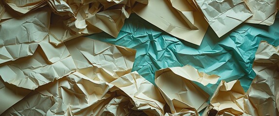 Poster - Crumpled recycled paper texture background in various neutral tones for creative design and artistic projects