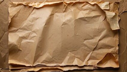 Poster - Crinkled old paper texture with brown background for vintage or retro design projects and artistic backgrounds.