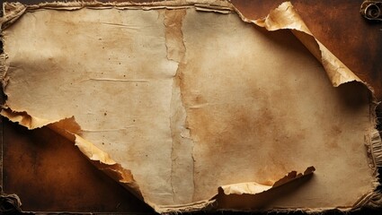 Poster - Vintage torn paper texture with grunge effect and rustic brown vignette for art and design projects. Perfect for background use.